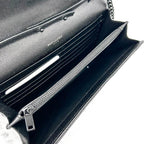 Saint Laurent Chain Wallet Grain De Poudre Matelasse Chevron Monogram Black Leather Cross Body Bag