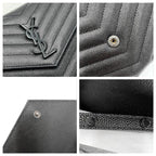 Saint Laurent Chain Wallet Grain De Poudre Matelasse Chevron Monogram Black Leather Cross Body Bag