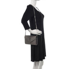 Saint Laurent Chain Wallet Grain De Poudre Matelasse Chevron Monogram Grey Leather Cross Body Bag