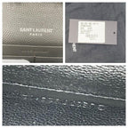 Saint Laurent Chain Wallet Grain De Poudre Matelasse Chevron Monogram Grey Leather Cross Body Bag