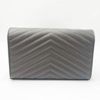 Saint Laurent Chain Wallet Grain De Poudre Matelasse Chevron Monogram Grey Leather Cross Body Bag