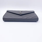 Saint Laurent Chain Wallet Grain De Poudre Matelasse Chevron Monogram Grey Leather Cross Body Bag