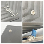 Saint Laurent Chain Wallet Grain De Poudre Matelasse Chevron Monogram Grey Leather Cross Body Bag