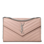 Saint Laurent Chain Wallet Grain De Poudre Matelasse Chevron Monogram Pale Pink Leather Shoulder Bag