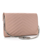 Saint Laurent Chain Wallet Grain De Poudre Matelasse Chevron Monogram Pale Pink Leather Shoulder Bag