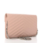 Saint Laurent Chain Wallet Grain De Poudre Matelasse Chevron Monogram Pale Pink Leather Shoulder Bag