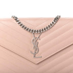 Saint Laurent Chain Wallet Grain De Poudre Matelasse Chevron Monogram Pale Pink Leather Shoulder Bag