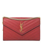 Saint Laurent Chain Wallet Grain De Poudre Matelasse Chevron Monogram Red Leather Shoulder Bag