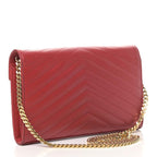 Saint Laurent Chain Wallet Grain De Poudre Matelasse Chevron Monogram Red Leather Shoulder Bag