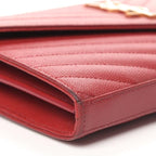 Saint Laurent Chain Wallet Grain De Poudre Matelasse Chevron Monogram Red Leather Shoulder Bag