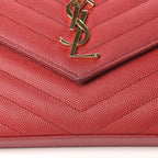 Saint Laurent Chain Wallet Grain De Poudre Matelasse Chevron Monogram Red Leather Shoulder Bag