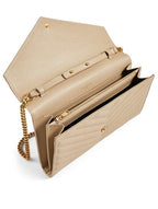Saint Laurent Chain Wallet Grain De Poudre Matelasse Monogram Beige Leather Cross Body Bag