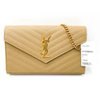 Saint Laurent Chain Wallet Grain De Poudre Matelasse Monogram Beige Leather Cross Body Bag