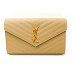 Saint Laurent Chain Wallet Grain De Poudre Matelasse Monogram Beige Leather Cross Body Bag