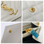 Saint Laurent Chain Wallet Grain De Poudre Mixed Matelasse Triquilt Crema White Leather Shoulder Bag