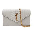Saint Laurent Chain Wallet Grain De Poudre Mixed Matelasse Triquilt Crema White Leather Shoulder Bag