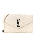 Saint Laurent Chain Wallet Monogram Envelope Grain De Poudre Matelasse Chevron Woc Dove White Leather Shoulder Bag