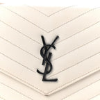 Saint Laurent Chain Wallet Monogram Envelope Grain De Poudre Matelasse Chevron Woc Dove White Leather Shoulder Bag