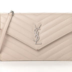 Saint Laurent Chain Wallet Monogram Envelope Grain De Poudre Matelasse Chevron Woc Nude Beige Leather Shoulder Bag