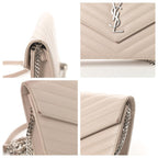 Saint Laurent Chain Wallet Monogram Envelope Grain De Poudre Matelasse Chevron Woc Nude Beige Leather Shoulder Bag