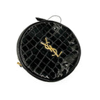 Saint Laurent Classic Camera Vinyle Ysl Monogram Round Croc-embossed Black Patent Leather Cross Body Bag