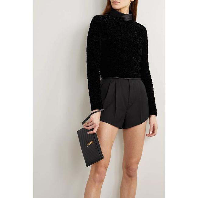 Saint Laurent Clutch Monogram Quilted Textured-leather Black Leather Wristlet