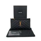 Saint Laurent Clutch Monogram Quilted Textured-leather Black Leather Wristlet