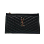 Saint Laurent Clutch Monogram Quilted Textured-leather Black Leather Wristlet