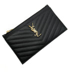 Saint Laurent Clutch Monogram Quilted Textured-leather Black Leather Wristlet