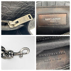 Saint Laurent Crocodile Embossed Monogram Large College Black Calfskin Leather Satchel