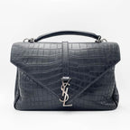 Saint Laurent Crocodile Embossed Monogram Large College Black Calfskin Leather Satchel