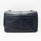 Saint Laurent Crocodile Embossed Monogram Large College Black Calfskin Leather Satchel