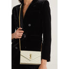 Saint Laurent Monogram Envelope Chain Wallet Medium Grained Matelasse White Leather Shoulder Bag