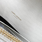Saint Laurent Monogram Envelope Chain Wallet Medium Grained Matelasse White Leather Shoulder Bag