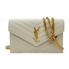 Saint Laurent Monogram Envelope Chain Wallet Medium Grained Matelasse White Leather Shoulder Bag