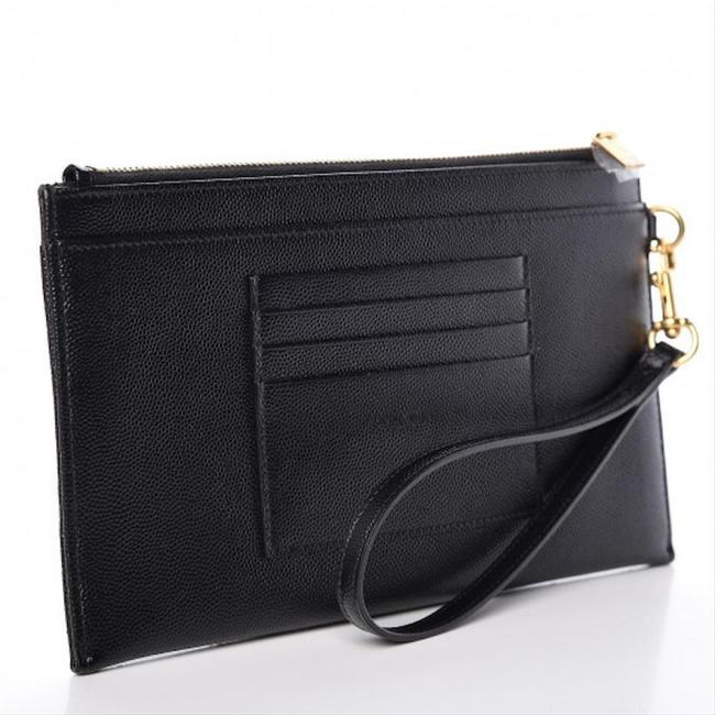 Saint Laurent Envelope Clutch Ysl Monogram Quilted Wallet Black Leather Wristlet