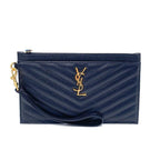 Saint Laurent Envelope Clutch Ysl Monogram Quilted Wallet Black Leather Wristlet
