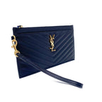 Saint Laurent Envelope Clutch Ysl Monogram Quilted Wallet Black Leather Wristlet