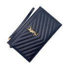 Saint Laurent Envelope Clutch Ysl Monogram Quilted Wallet Black Leather Wristlet