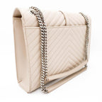 Saint Laurent Envelope Grain De Poudre Matelasse Chevron Large Monogram Satchel Nude Beige Leather Shoulder Bag