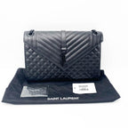 Saint Laurent Monogram Envelope Grain De Poudre Textured Mixed Matelasse Triquilt Large Black Leather Shoulder Bag