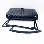 Saint Laurent Monogram Envelope Grain De Poudre Textured Mixed Matelasse Triquilt Large Black Leather Shoulder Bag