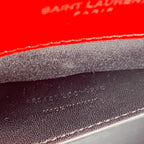 Saint Laurent Monogram Envelope Grain De Poudre Textured Mixed Matelasse Triquilt Medium Red Leather Shoulder Bag