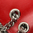 Saint Laurent Monogram Envelope Grain De Poudre Textured Mixed Matelasse Triquilt Medium Red Leather Shoulder Bag