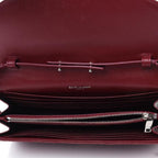 Saint Laurent Chain Wallet Grain De Poudre Matelasse Chevron Monogram Rouge Legion Red Leather Shoulder Bag