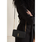 Saint Laurent Kate Ysl Monogram Phone Holder with Strap In Smooth Black Leather Cross Body Bag
