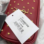 Saint Laurent Monogram Camera Lou Mini Heart Stud Lambskin Red Leather Cross Body Bag