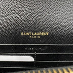 Saint Laurent Monogram Envelope Chain Wallet Clutch Ysl Woc In Grained Black Leather Cross Body Bag