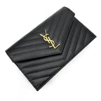 Saint Laurent Monogram Envelope Chain Wallet Clutch Ysl Woc In Grained Black Leather Cross Body Bag
