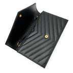 Saint Laurent Monogram Envelope Chain Wallet Clutch Ysl Woc In Grained Black Leather Cross Body Bag